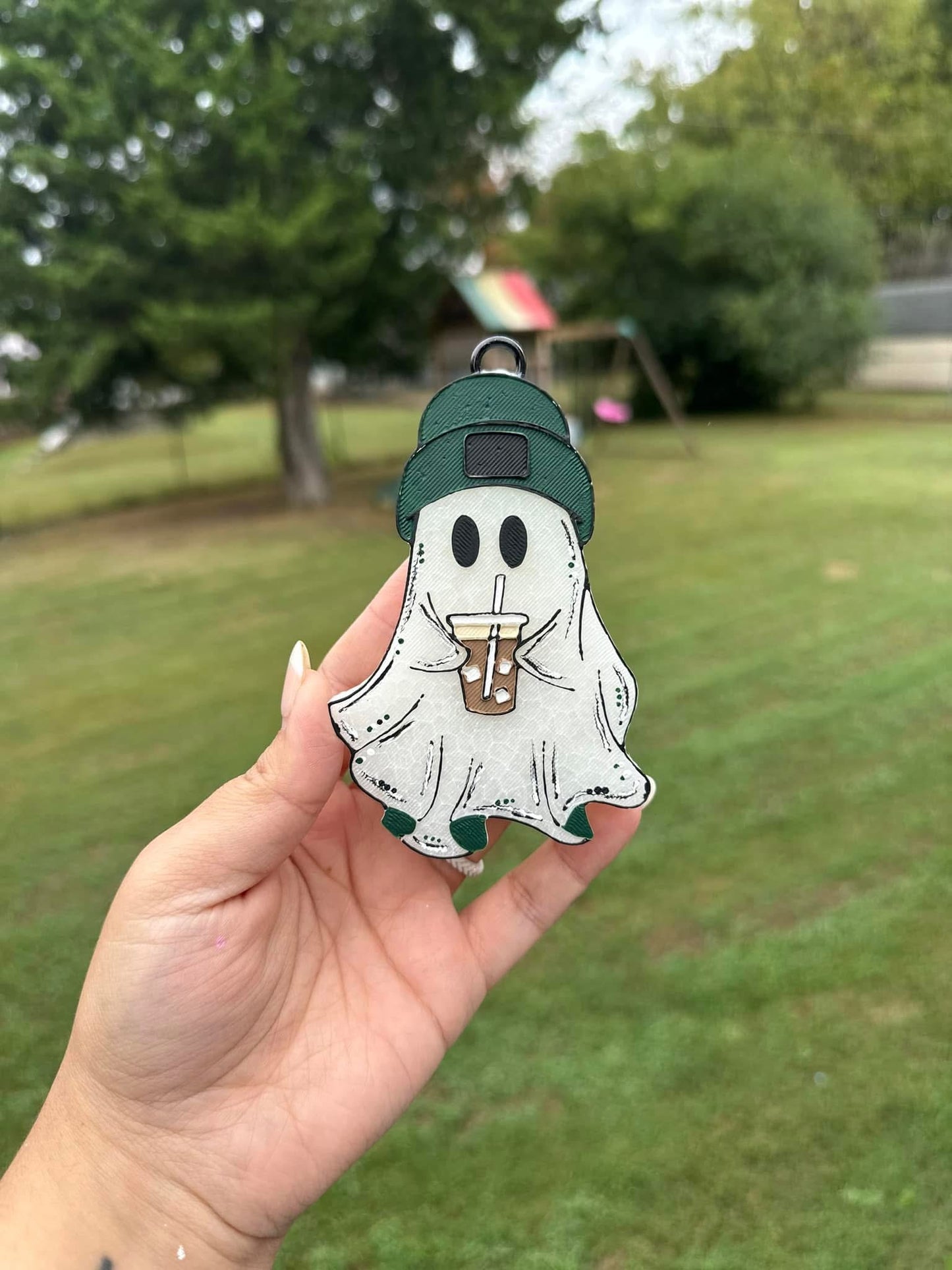 Ghost With Coffee And Beanie Car Freshie