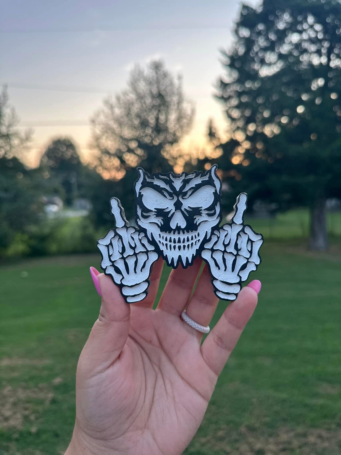 Skull With Middle Fingers Car Freshie