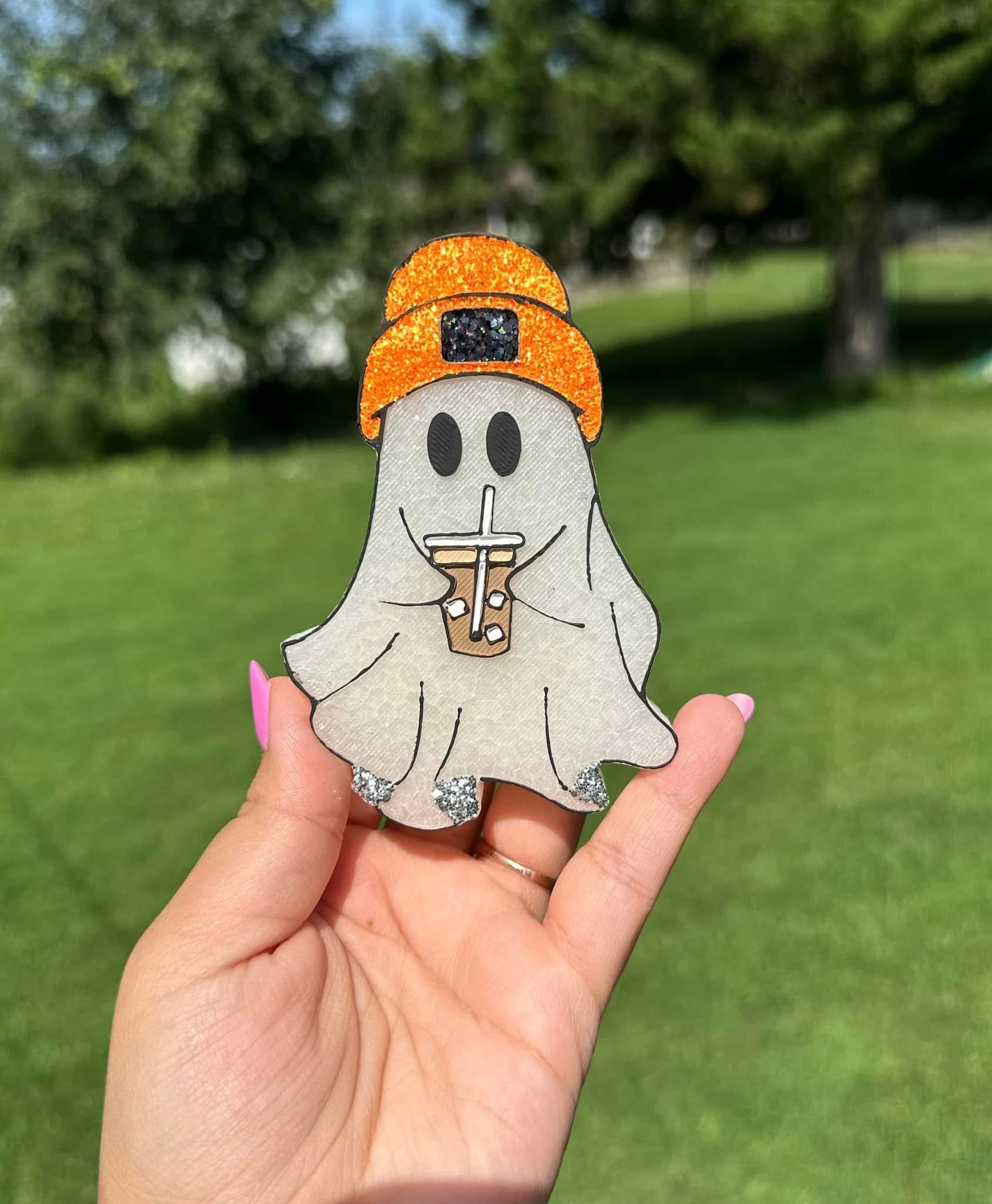 Ghost With Coffee And Beanie Car Freshie
