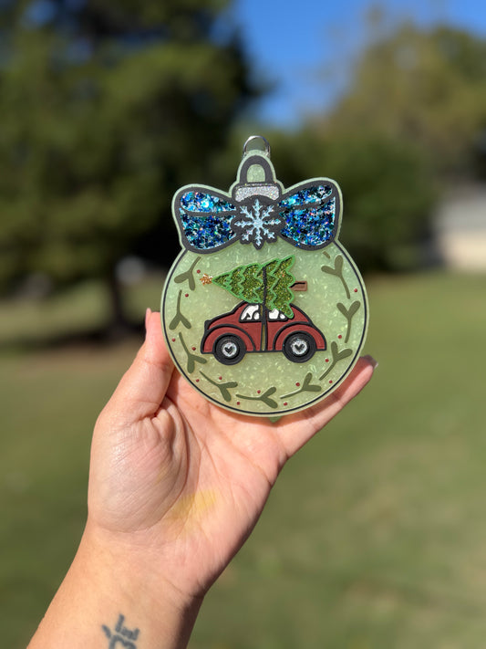 Car with Christmas Tree Ornament Car Freshie