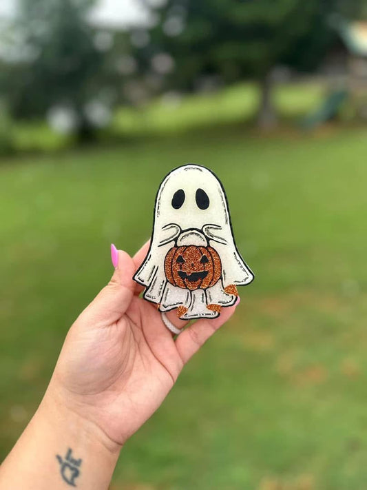 Ghost With Pumpkin Bucket Car Freshie