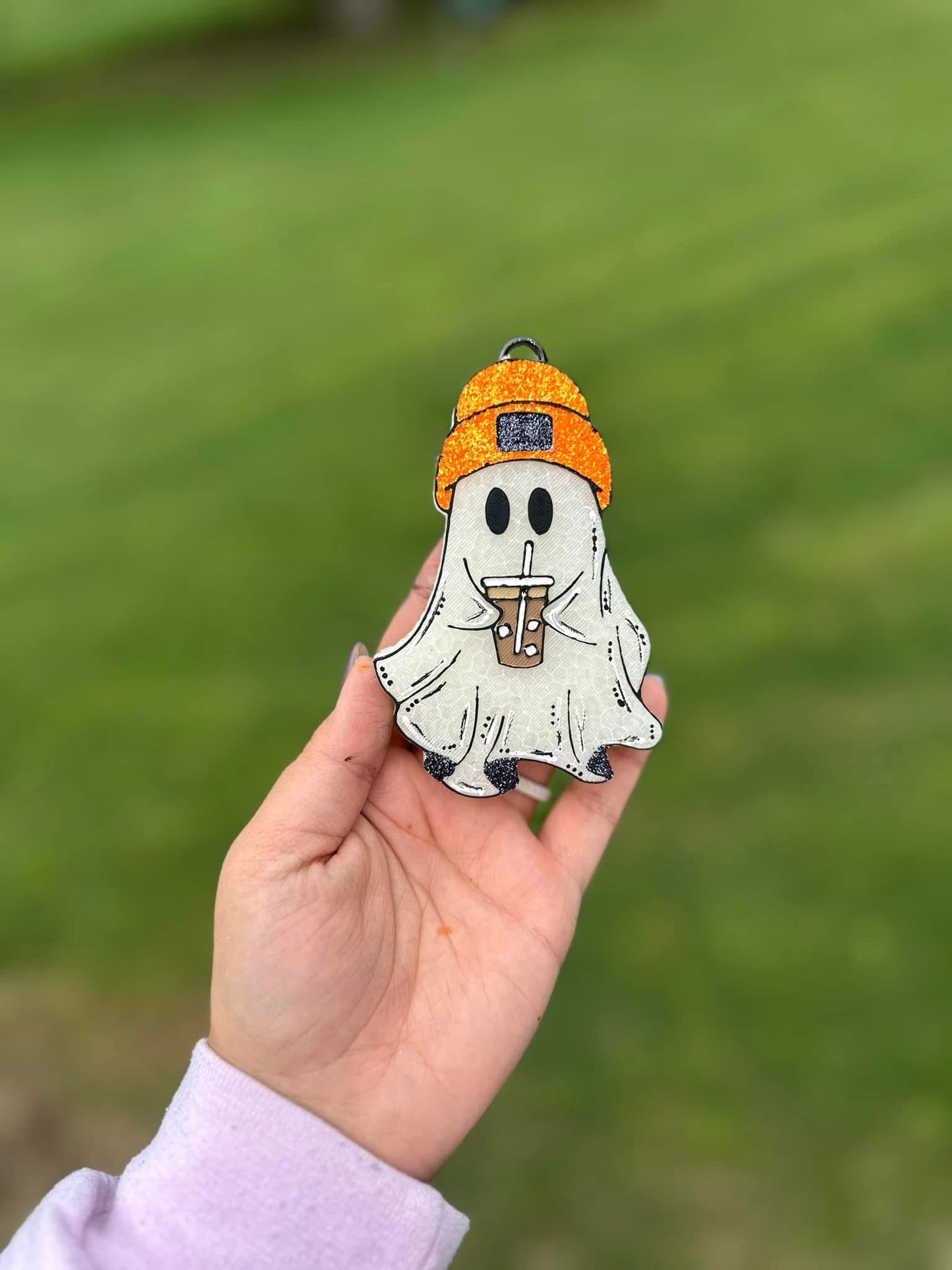 Ghost With Coffee And Beanie Car Freshie