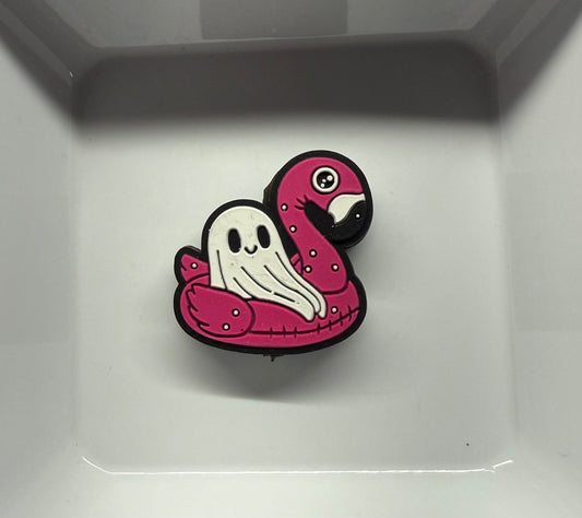 Ghost on a Flamingo Freshie Hanger