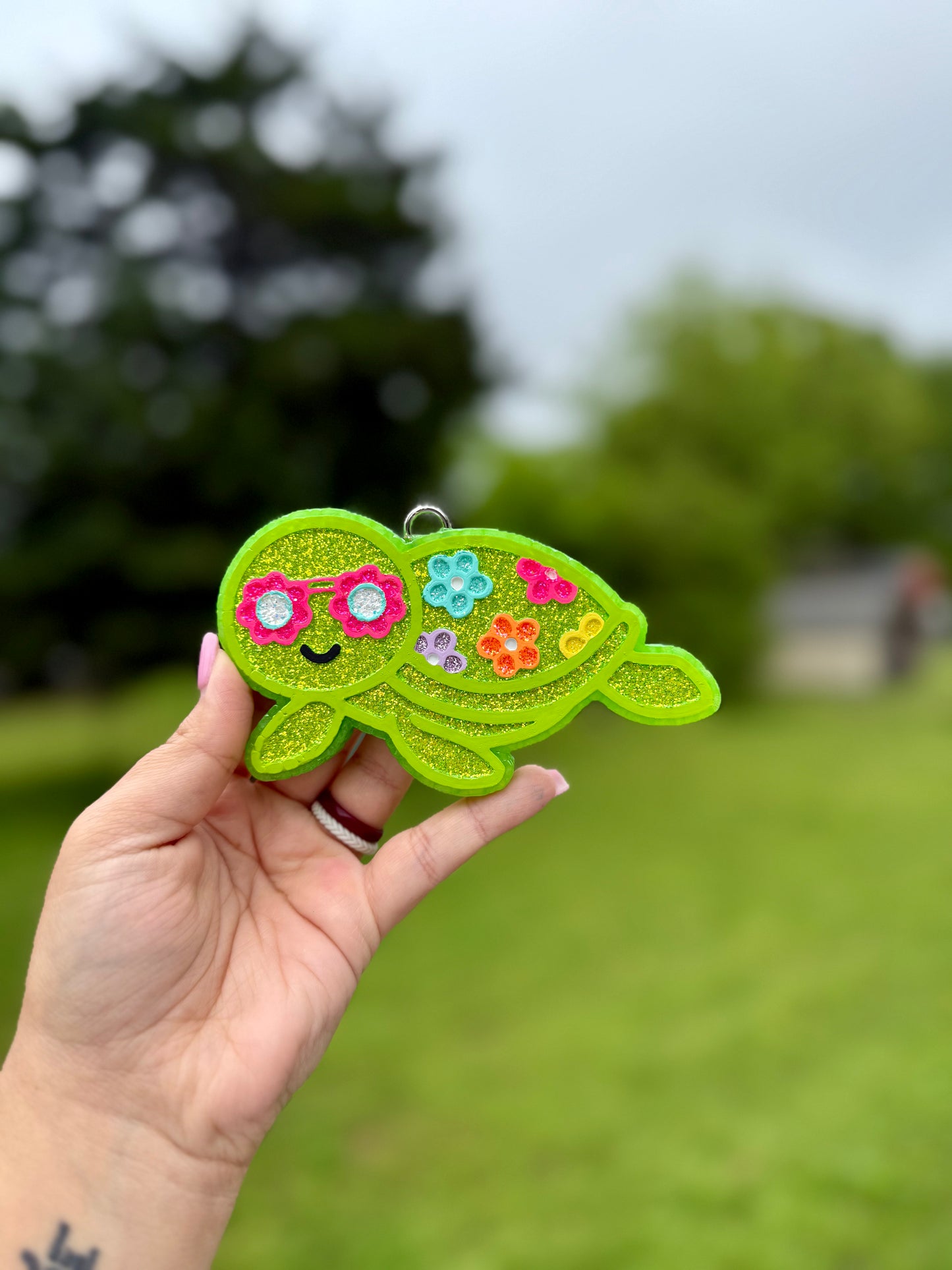 Turtle With Sunglasses and Flowers Car Freshie
