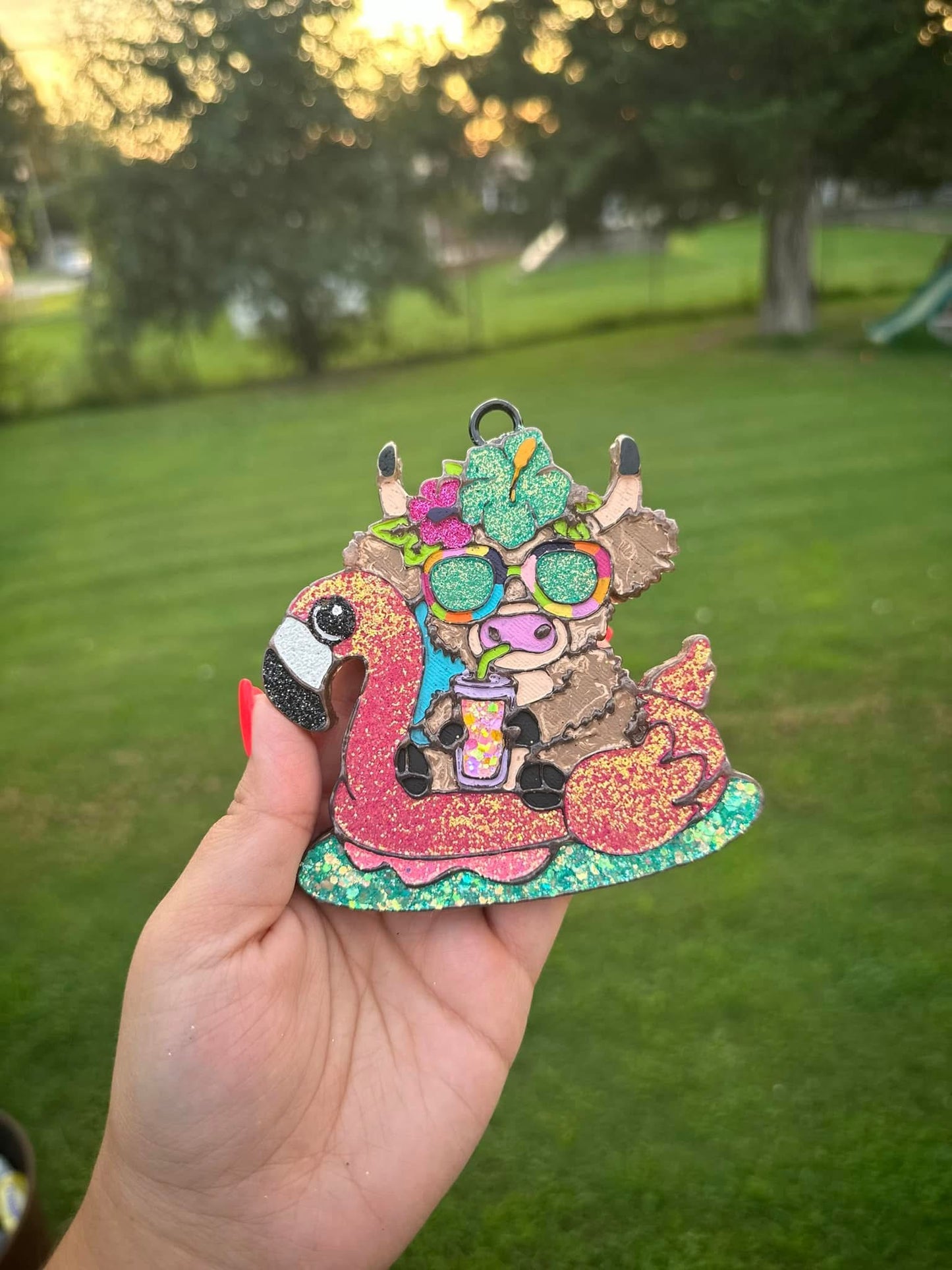 Highland Cow On A Float Car Freshie