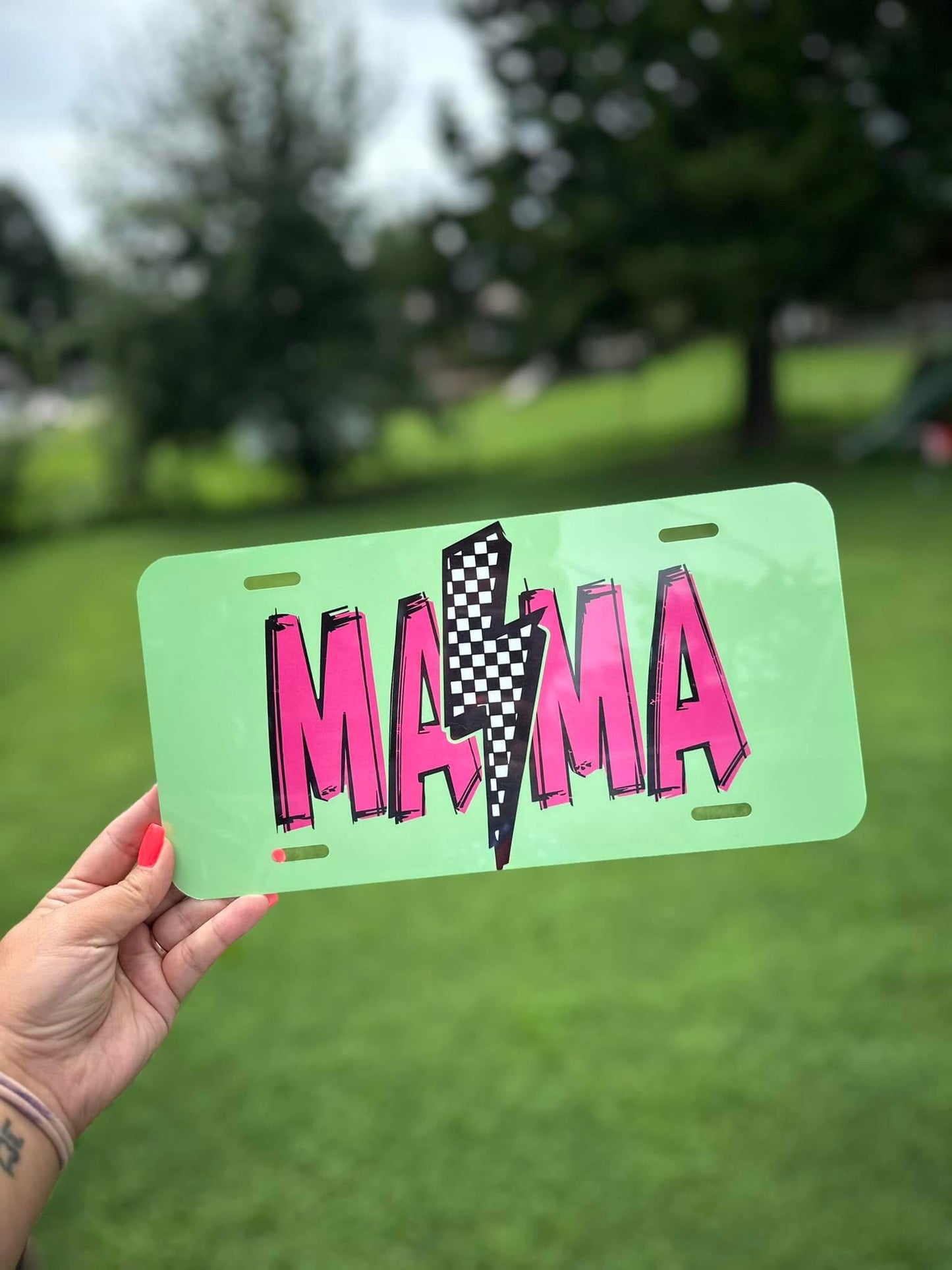 Lightning Bolt Mama License Plate
