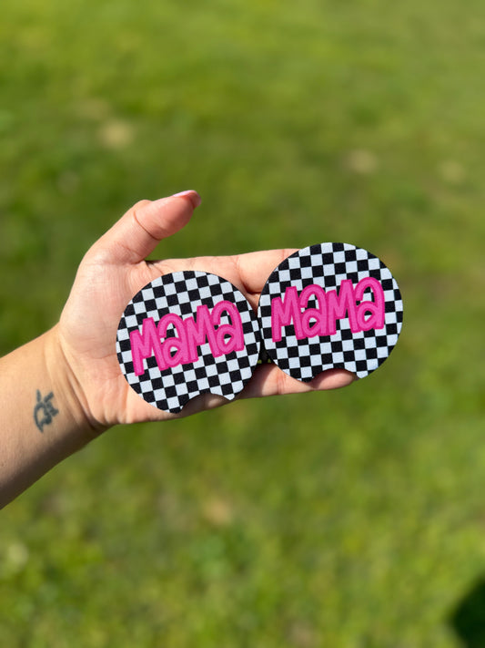 Checkered Mama Neoprene Car Coaster