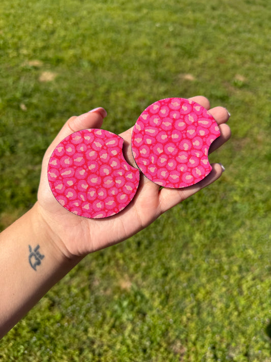 Pink Cheetah Neoprene Car Coaster