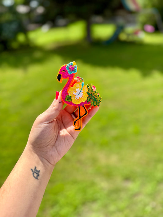 Flamingo With Flowers Car Freshie