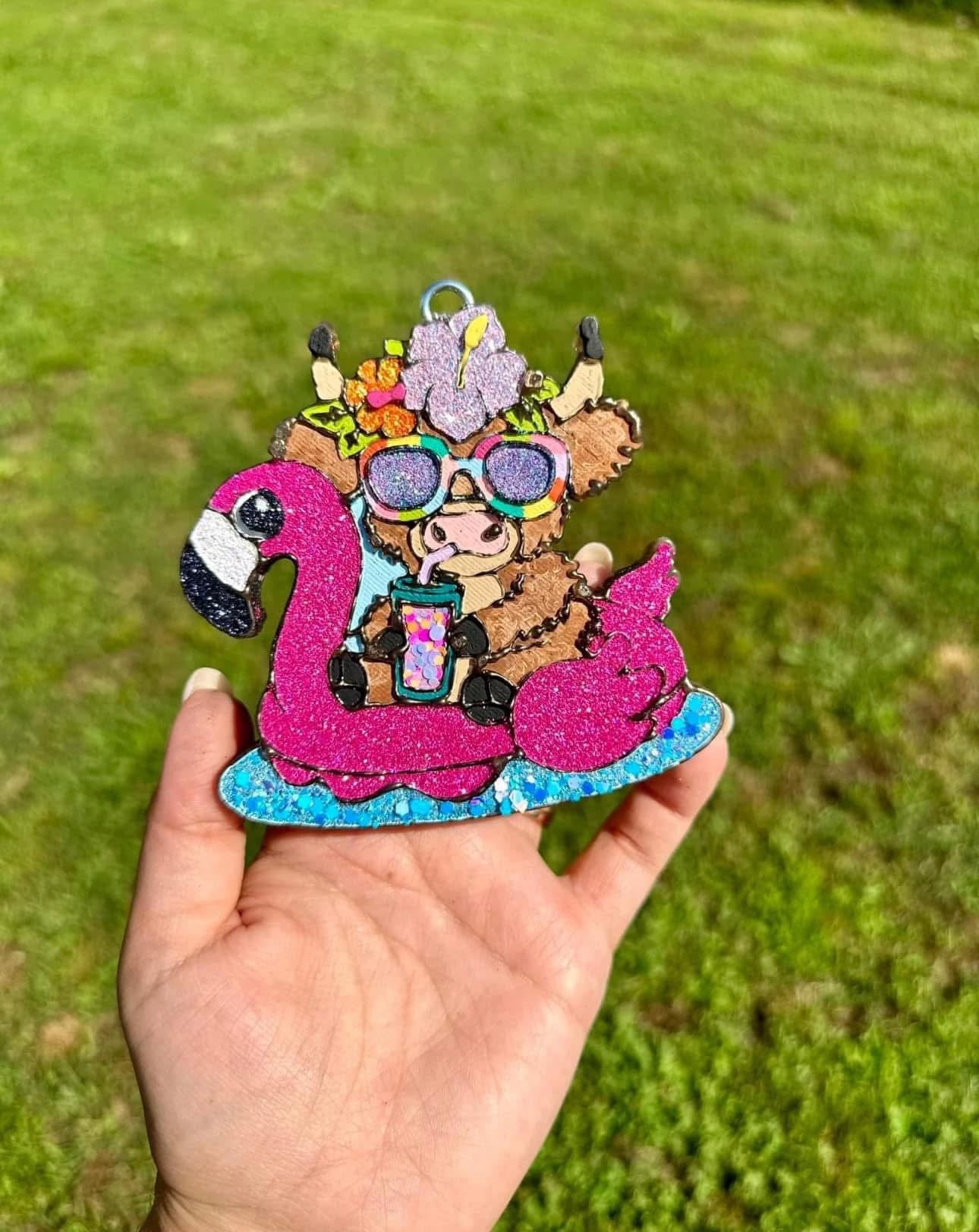 Highland Cow On A Float Car Freshie