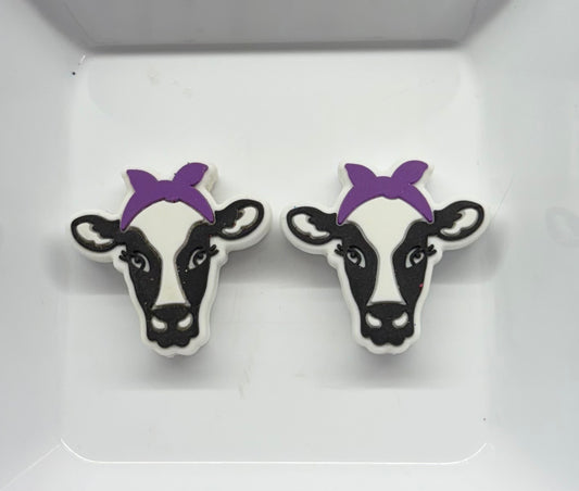 Black and White Cow with Purple Bandana Freshie Hanger
