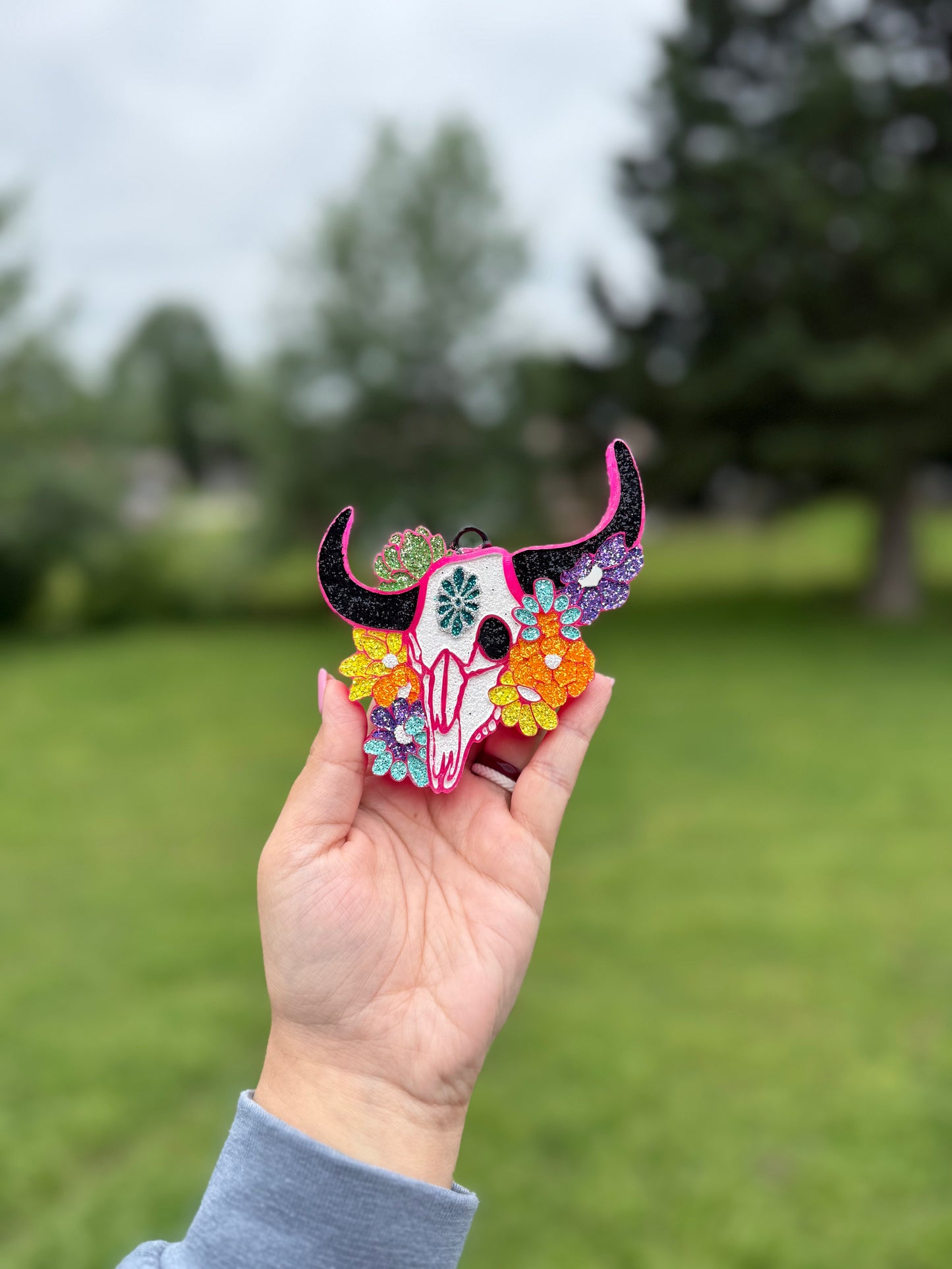 Floral Bull Skull Car Freshie