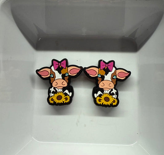Cow with pink bow and Sunflowers Freshie hanger