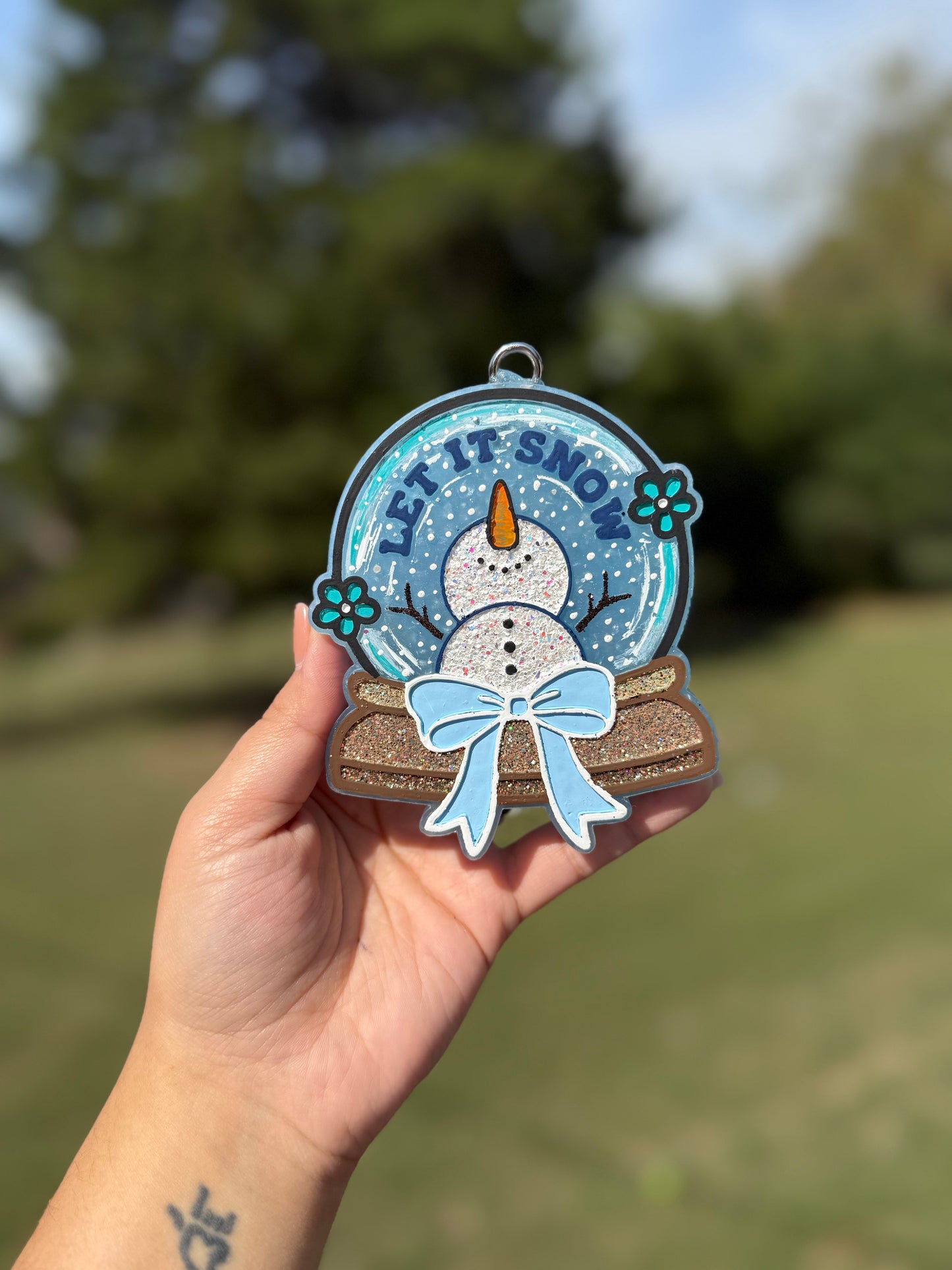 Let It Snow Snowman Snow-globe  Car Freshie