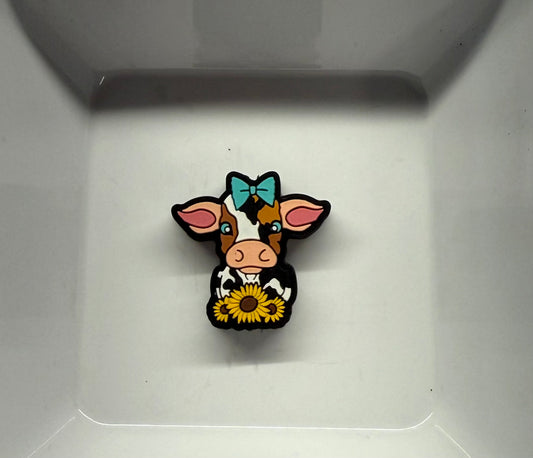 Cow with turquoise bow and Sunflowers Freshie hanger