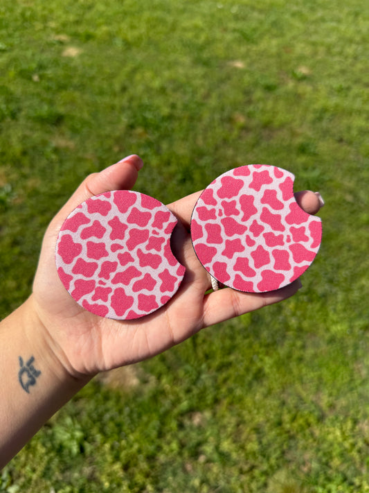 Pink Cow Print Neoprene Car Coasters