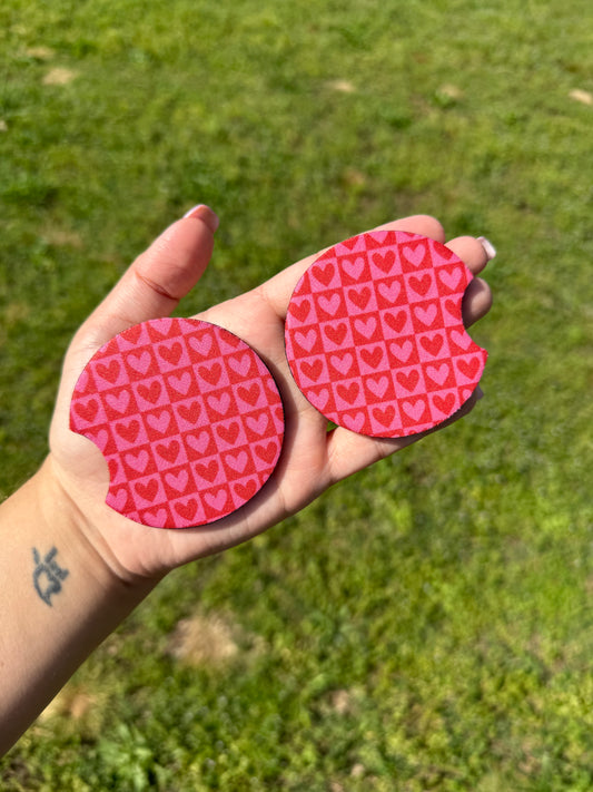 Pink and Red Hearts Neoprene Car Coasters