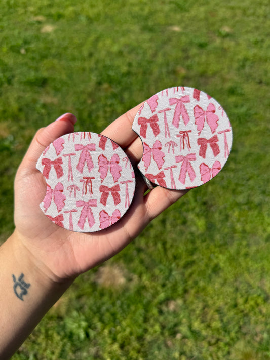 Pink Bow Neoprene Car Coasters