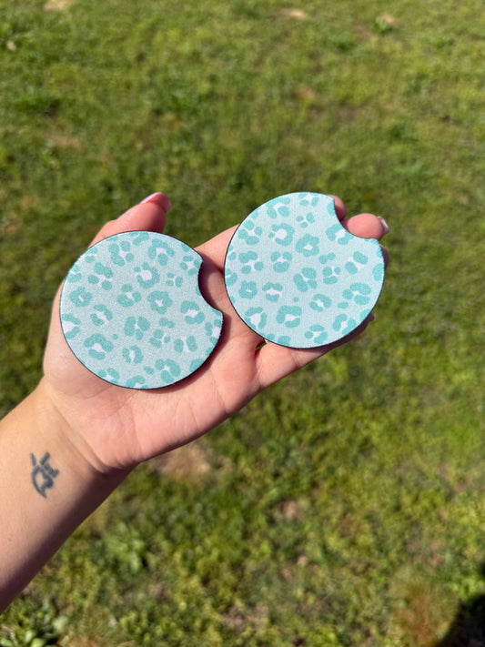 Blue Cheetah Print Neoprene Car Coasters