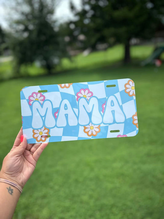 Floral Checkered Mama License Plate